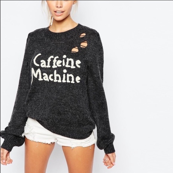 Wildfox caffeine machine sweater knit destroyed - Picture 5 of 15